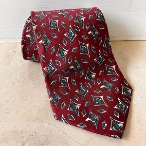 Eaton Men's 100% Silk Tie Geometric 57" x 4"  Red & Blue